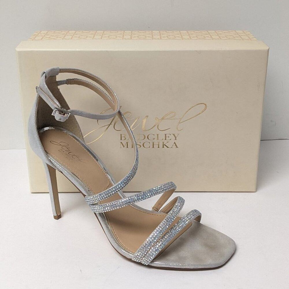 Badgley Mischka Silver Rhinestone Strappy Stiletto Sandals